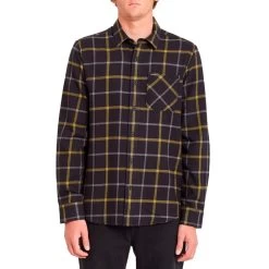 Volcom Caden Plaid Long Sleeve Shirt In Black