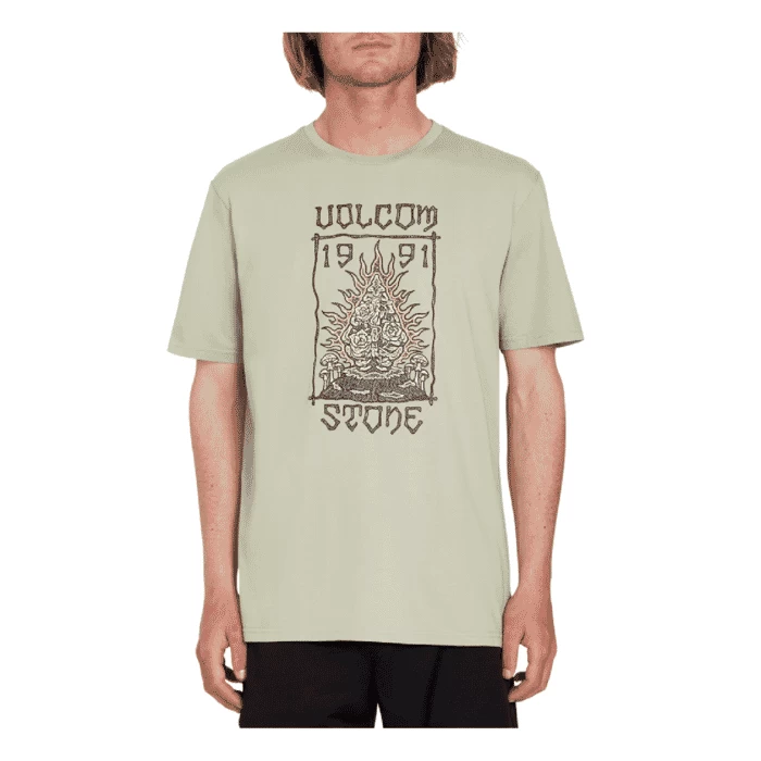Volcom Caged Stone Short Sleeve T-Shirt In Seagrass Green 1 Volcom Caged Stone Short Sleeve T-Shirt In Seagrass Green