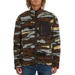 Volcom Muzzer Fuzzar Zip Full Zip Fleece In Bark Brown