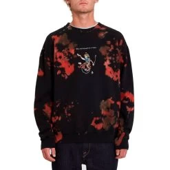 Volcom Pentagram Pizza Crew Sweatshirt In Black & Red