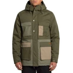 Volcom Renton Winter 5K Parka Jacket In Army Green Combo