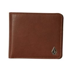 Volcom Slim Stone Faux Leather Wallet In Brown