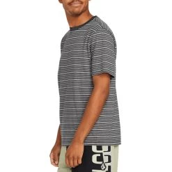 Volcom Static Stripe Crew Short Sleeve T-Shirt In Black -Volcom volcom static stripe crew short sleeve t shirt black a0112302 blk b3 9unj3pnjqfjhkhkg